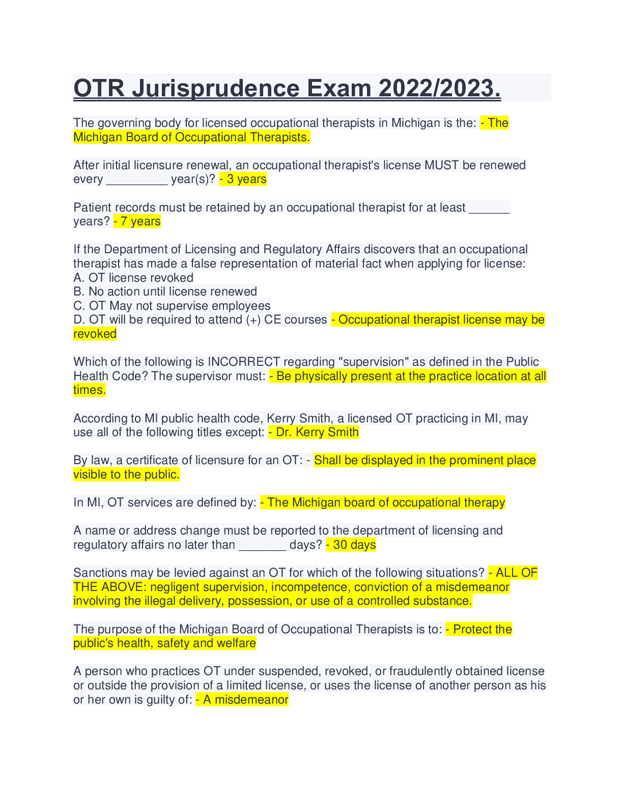 Preview image for OTR Jurisprudence Exam 2022_Answered